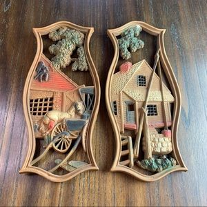 Pair Of Vintage Burwood Products Co. USA Wall Art farm house décor horse barn